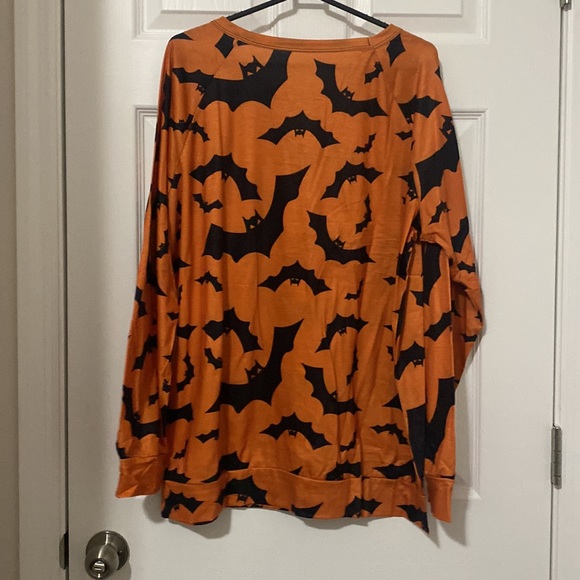 Plus Size Halloween Orange Long Sleeve Shirt with Bats - Picture 9 of 9